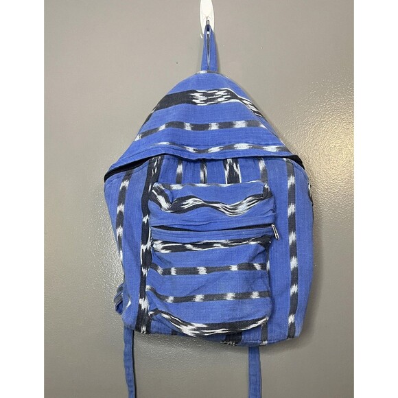 El Paso Saddleblanket Woven Cotton Backpack Blue Ikat Stripe Boho Southwestern - Picture 1 of 10